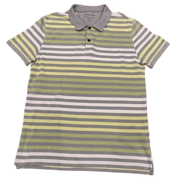 Banana Republic Mens Gray & Green Striped Polo Shirt, Size Medium - Picture 1 of 14